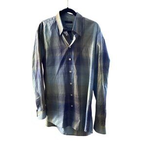 Jack Lipson Mens Signature Plaid Long-Sleeve Shirt Blue & Yellow Size Large